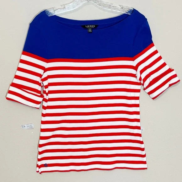 Ralph Lauren (size PL)Red White and Blue stripes Cotton Boatneck Knit Top - Picture 5 of 10